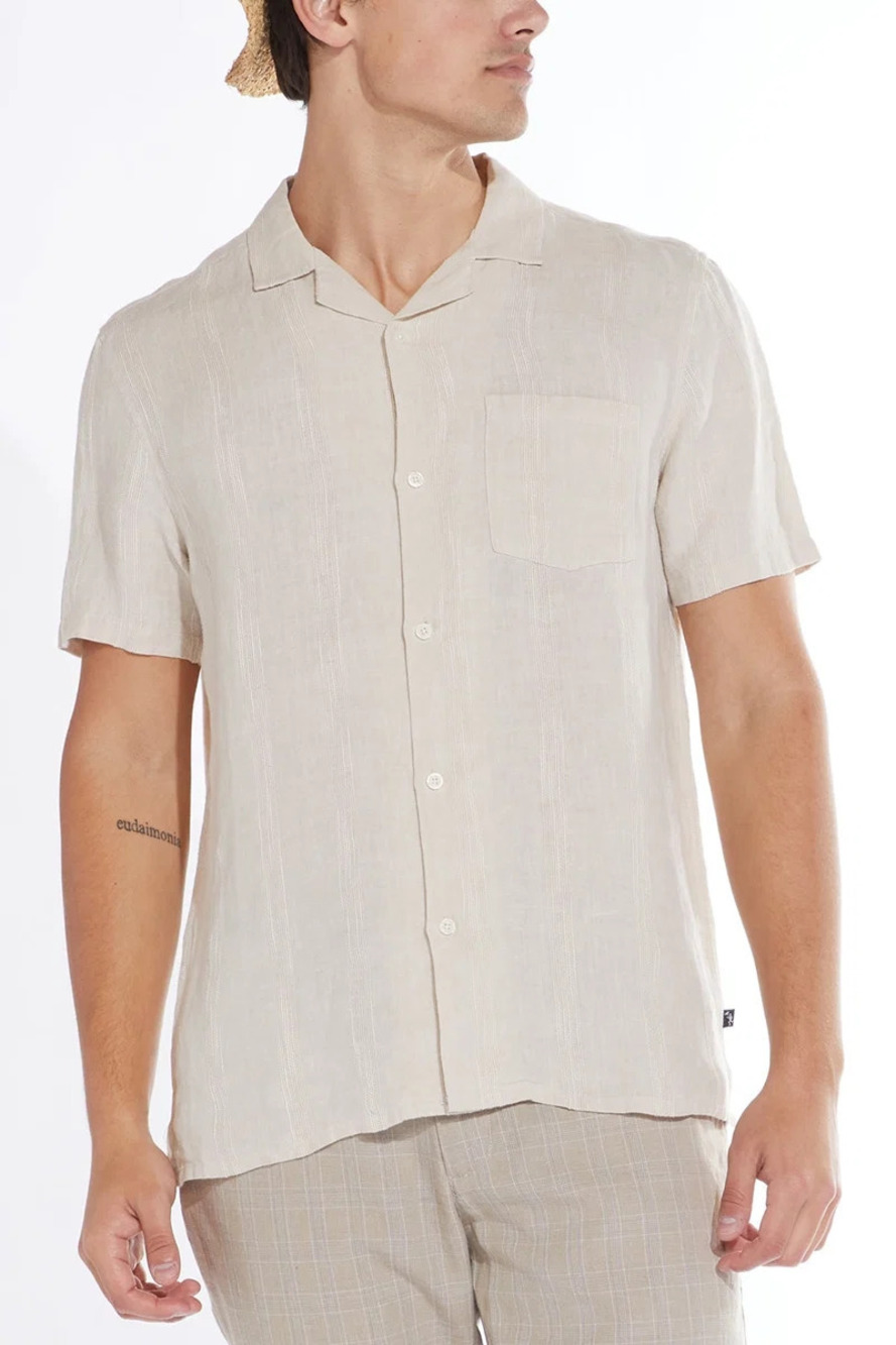Civil Society Beige Linen Blend Shirt with Contrast Slub Stripes/22866